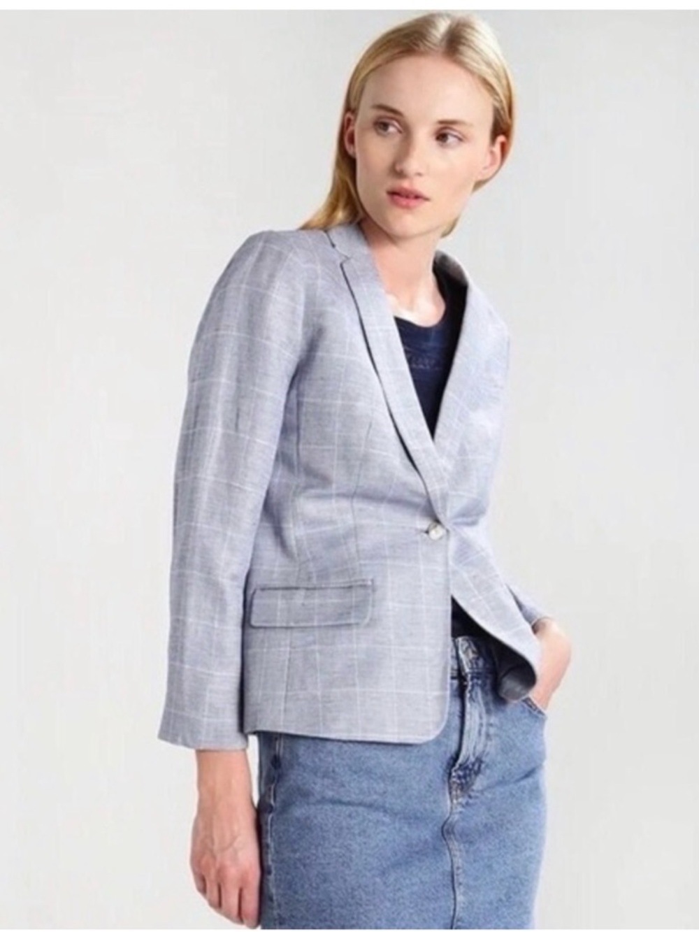 Banana Republic Blazer Linen Blend Cambray Light Blue Windowpane Size 10 NWOT